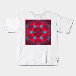 Mosaic Kaleidoscope Flower Red and Blue Kids T-Shirt